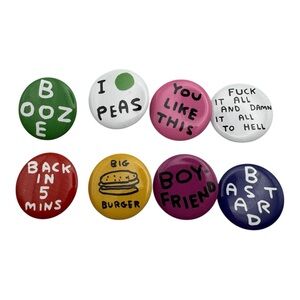 Shrig Shop Lot of 8 1” Funny Pinback Buttons – Peas‎ Booze Burger Boyfriend
